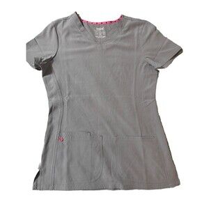 Heartsoul Scrub Top Ladies Size Small Gray w/pockets Break on Through - NWOT
